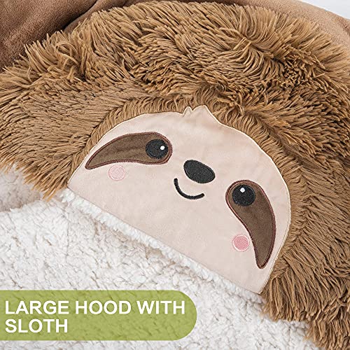 Happy Fuel Sloth Wearable Hooded Blanket for Adults - Super Soft Warm Cozy Plush Flannel Fleece & Sherpa Hoodie Throw Cloak Wrap - Sloth Gifts for Women Adults and Kids - Image 2