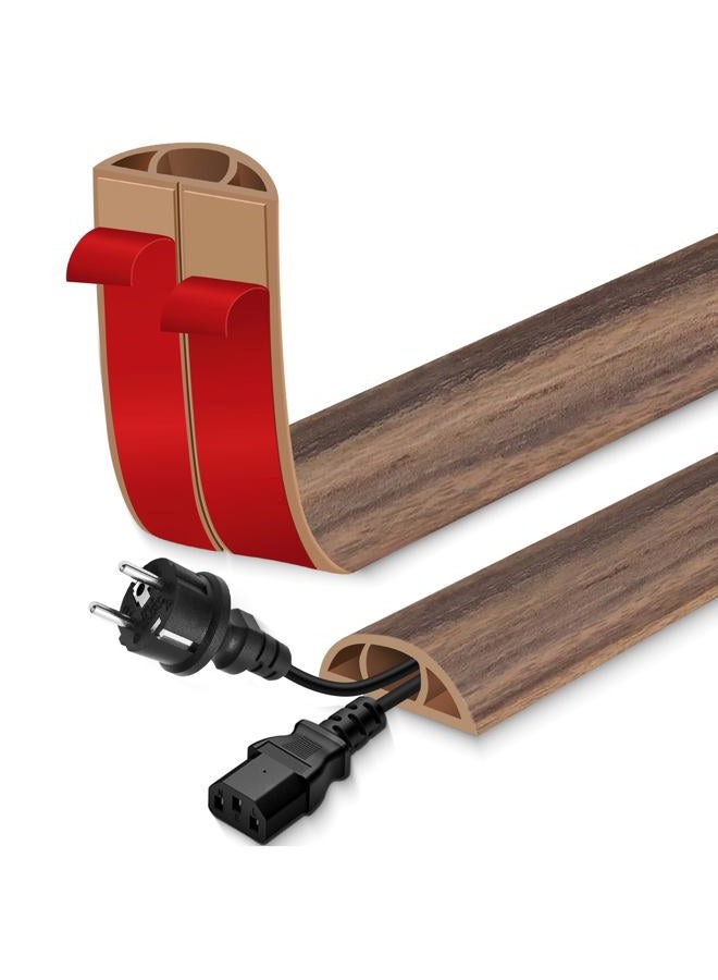 EYAYEN Floor Cord Cover for Wires on Floor Self Adhesive Cord Hider Floor Cable Management Wire Covers for Cords Protector Prevent Cable Trips Cord Cavity W 0.51" x H 0.31", Misty Brown Wood, 3.3Ft - Image 1