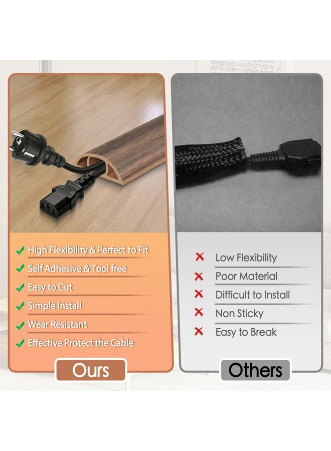 EYAYEN Floor Cord Cover for Wires on Floor Self Adhesive Cord Hider Floor Cable Management Wire Covers for Cords Protector Prevent Cable Trips Cord Cavity W 0.51" x H 0.31", Misty Brown Wood, 3.3Ft - Image 3