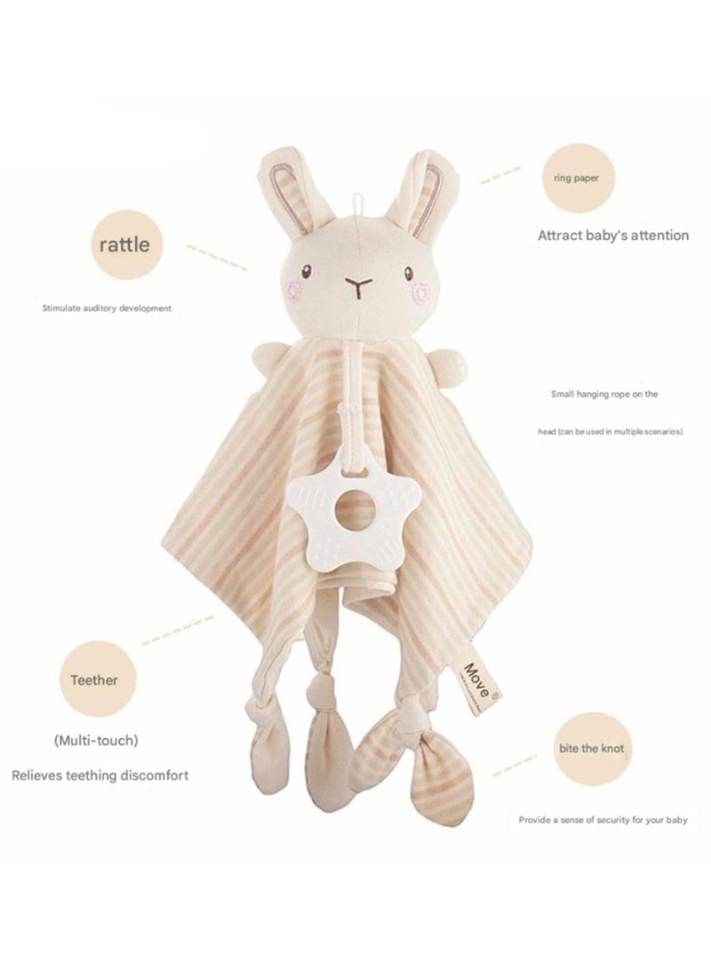 Jingke Baby Safety Blanket Cute Animals Seeping Doll Safety Blanket Early Education Educational Toys Comfort Towel,Rabbit Organic Cotton Teething Gel Soothing Pad - Image 3
