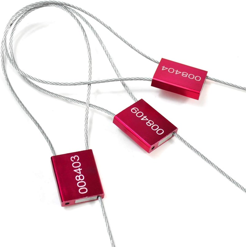 LeadSeals (R) 50 Red Steel Cable Seals Metal High Security Seals Numbered Truck Trailer Seal Anti-Tamper Pull-Tite Security Tags Aluminum Body Transport Shipping Seal Self-Locking Safety Ties ISO 17712 - Image 1