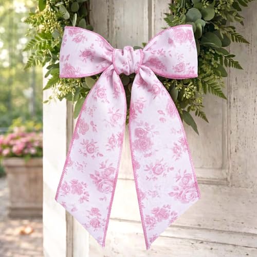 Laribbons Spring Floral Wired Ribbon, 2.5 Inch x 10 Yards, Pink Rose Ribbon for Wreath Making, Bows, Crafts & Decorative Use - Image 3
