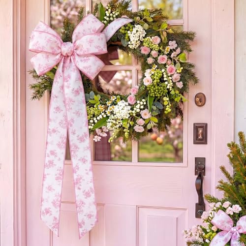Laribbons Spring Floral Wired Ribbon, 2.5 Inch x 10 Yards, Pink Rose Ribbon for Wreath Making, Bows, Crafts & Decorative Use - Image 2