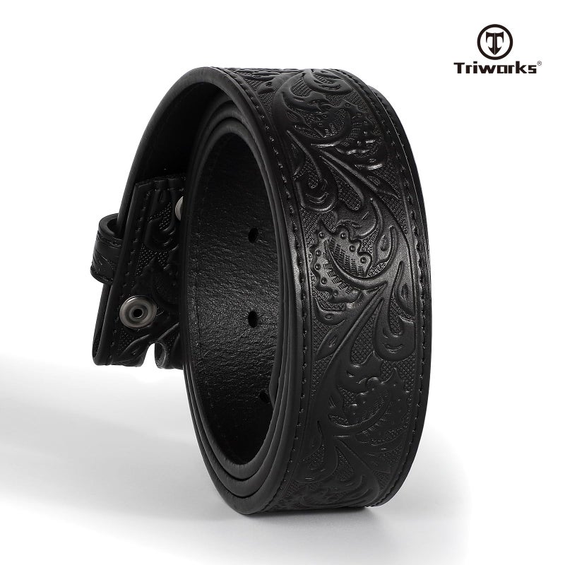 TRIWORKS Western Belt Strap for Men without Buckle 1.5" Wide Floral Engraved Embossed Leather Belt Strap - Image 4