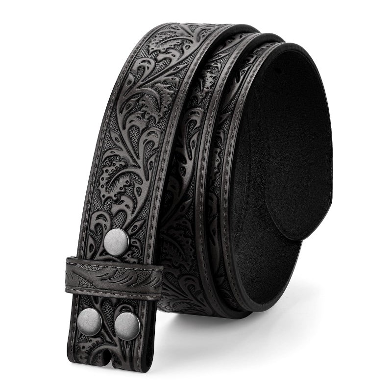 TRIWORKS Western Belt Strap for Men without Buckle 1.5" Wide Floral Engraved Embossed Leather Belt Strap - Image 1