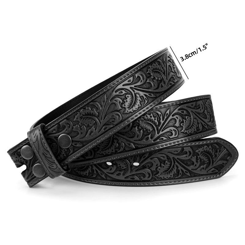 TRIWORKS Western Belt Strap for Men without Buckle 1.5" Wide Floral Engraved Embossed Leather Belt Strap - Image 5