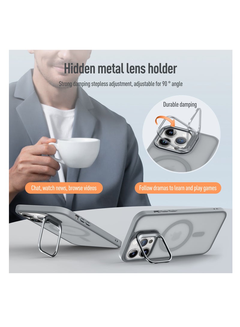 Aookay Case for iPhone 16 Pro Compatible with MagSafe, Built-in Invisible Camera Stand, Translucent Matte Skin Feeling Protective Phone Cover (Black) - Image 3