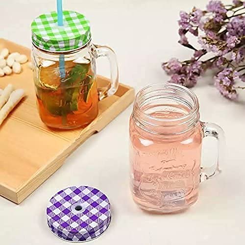 Kosh Mason Jar With Lid And Straw For Drinks Beverages Fruit Juice Glass Airtight Frosty Jar with Handle Mason mug Jars set with Lid and Reusable Straw Random Color Clear 450 ml 3 PC - Image 5