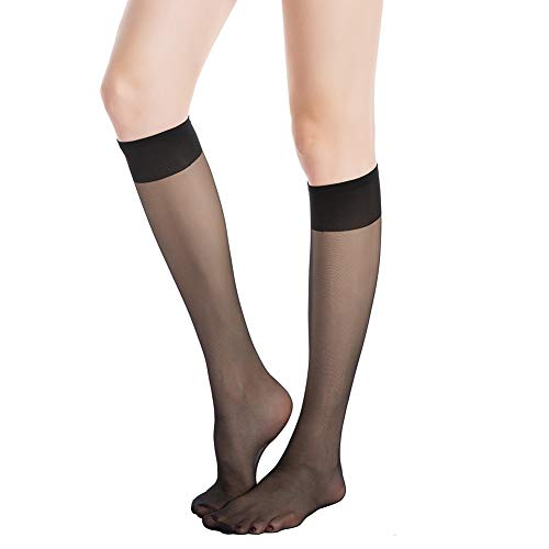 MANZI 12 Pairs Knee High Stockings Sheer Pantyhose for Women Black - Image 3