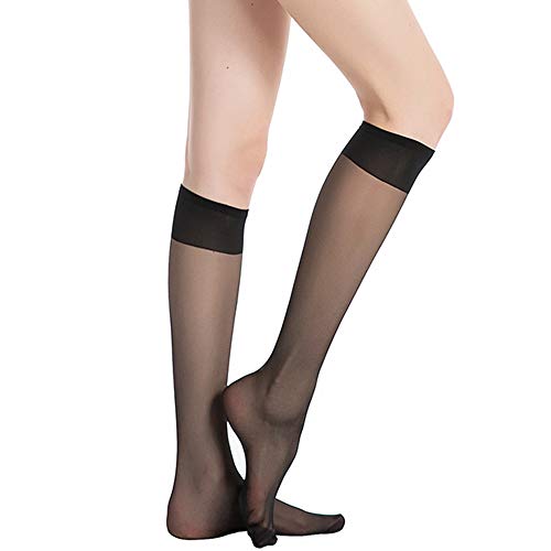 MANZI 12 Pairs Knee High Stockings Sheer Pantyhose for Women Black - Image 2