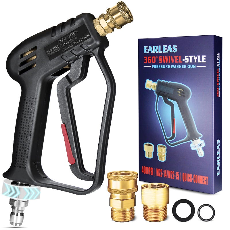 EARLEAS Short Pressure Washer Gun with Swivel 4000 PSI Power Washer Gun M22 14mm15mm 38 QC Inlet 14 Quick Connect for Foam Cannon Car Wash Patio Driveway - Image 2