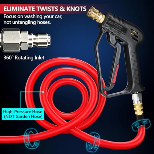EARLEAS Short Pressure Washer Gun with Swivel 4000 PSI Power Washer Gun M22 14mm15mm 38 QC Inlet 14 Quick Connect for Foam Cannon Car Wash Patio Driveway - Image 3