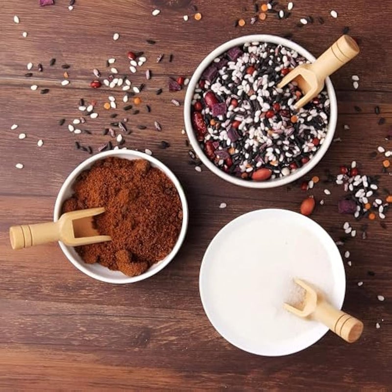 Natural Scoops - Four pack of small wooden mini spoons for honey, jam, spices, sugar, tea powder and bath salts, made from pure wood, size 7.5cm each - Image 5