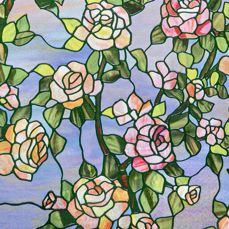 ADD.HERES 3D Stained Glass Window Film, Decorative Window Privacy Film for Bathroom, Front Door, Home, Sun Blocking Heat Control, Static Cling, Beast Rose 35.4inch x 78.7inch - Image 2