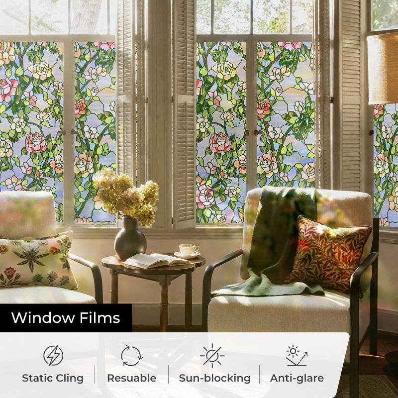 ADD.HERES 3D Stained Glass Window Film, Decorative Window Privacy Film for Bathroom, Front Door, Home, Sun Blocking Heat Control, Static Cling, Beast Rose 35.4inch x 78.7inch - Image 4