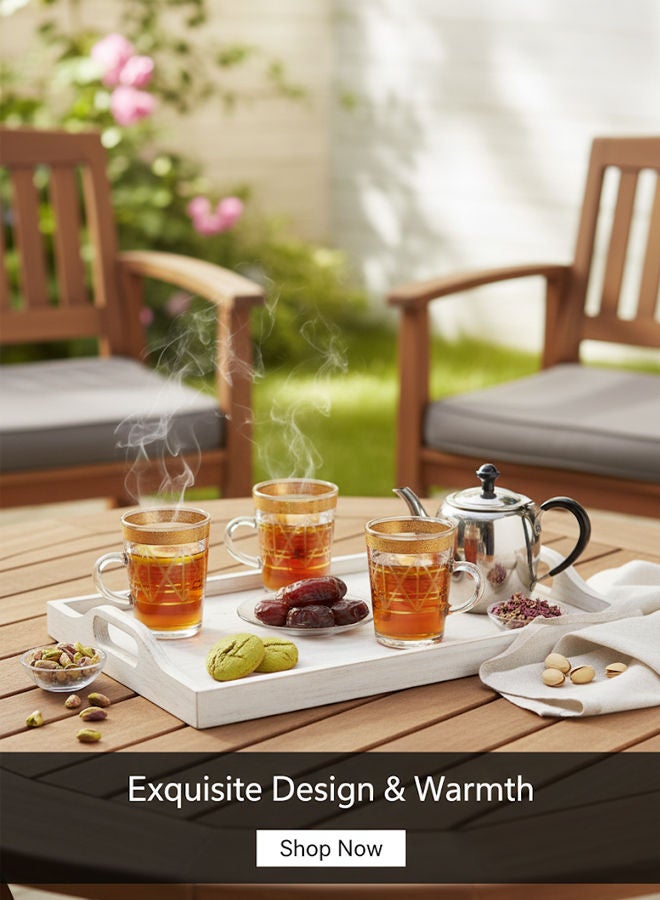 Dove 6-Piece Glass Tea Cup Set Clear/Gold 90ML - Image 2