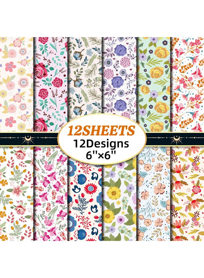 Bluejw 12 Sheets/pack Of Material Paper Fresh Floral DIY Decorative Hand Card Valentine's Day Background Paper - Image 2