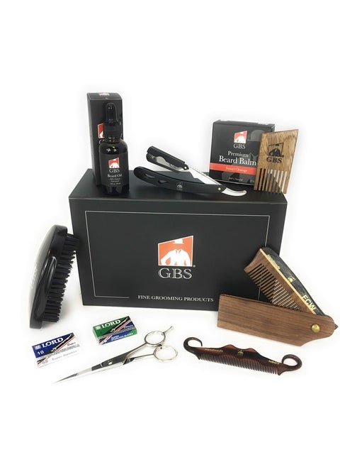 .B.S Beard Grooming And Trimming Kit For Men Beard Brush Folding Comb Mustache Comb Beard Balm Wax And Unscented Oil Barber Razor Barber Scissors