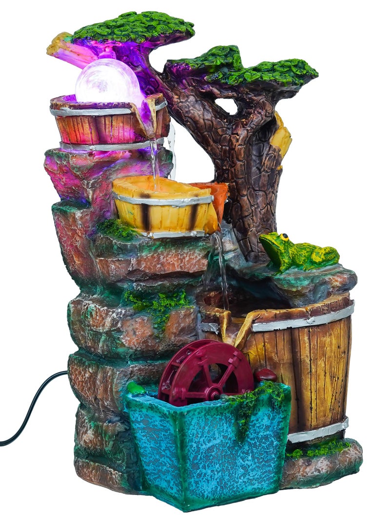 CHRONIKLE Polyresin Tabletop 4 Steps Indoor Water Fountain for Home Decor with LED Light, Speed Controller Pump & Crystal Ball (Size:15 x 20 x 34.5 CM |Color: Multi | Weight: 2240 Gram) - Image 1