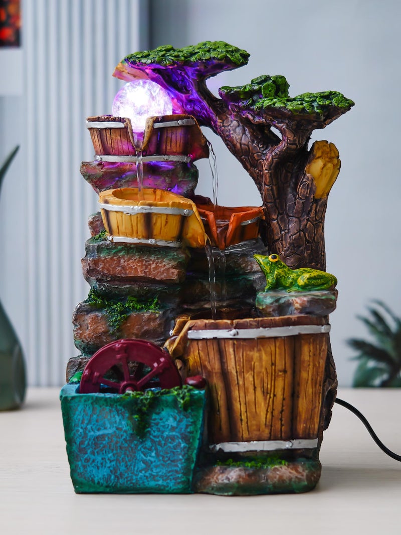 CHRONIKLE Polyresin Tabletop 4 Steps Indoor Water Fountain for Home Decor with LED Light, Speed Controller Pump & Crystal Ball (Size:15 x 20 x 34.5 CM |Color: Multi | Weight: 2240 Gram) - Image 4