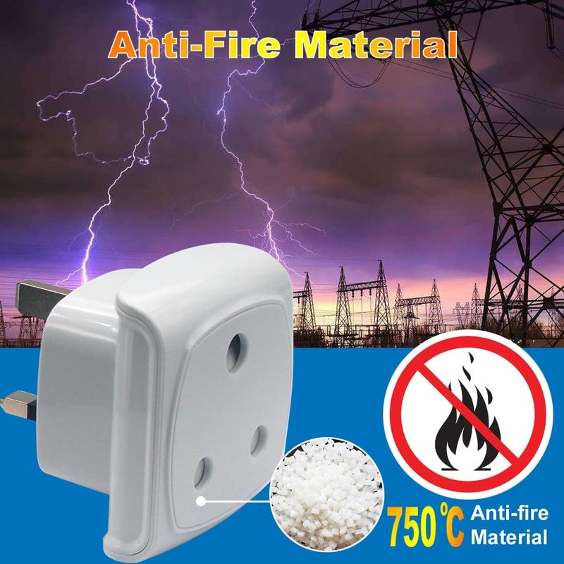 GOMMLE South Africa 3-pin Large Plug Type M Adapter Convert to 3-pin UK Socket, BS 8546 Approved, Child Safety Protection Design, Flame Proof, 13A Fuse with Safety Shutter (White * 3 Piece) - Image 5