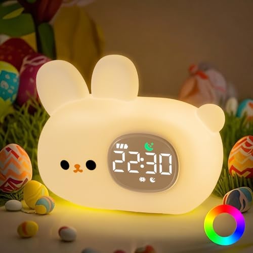 Aokpsrt Bunny Alarm Clock with Night Light for Kids with Sleep Training and Sound Machine Rechargeable Silicone Lamp OK to Wake ClockCute Animal Tabletop Lamp Perfect Sleep Companion for Boys Girls - Image 1
