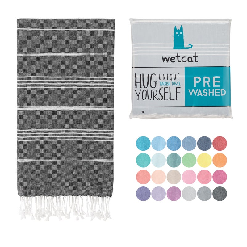 WETCAT Turkish Beach Towel Oversized 38x71 100 Turkish Cotton Made in Turkey  Sand Free Extra Large Ultra Soft Quick Drying Compact  Lightweight for Travel  Black