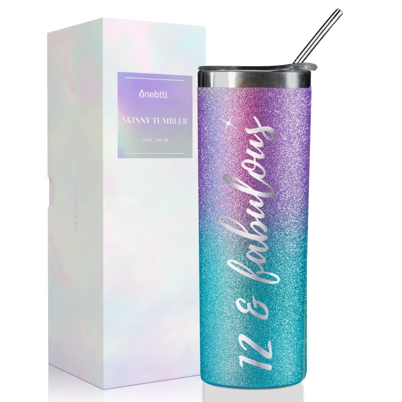 Onebttl Onebttl Birthday Gifts for 12 Year Old Girl 12  Fabulous  Tween Girl Gifts Unique Design 20oz Skinny Tumbler Novelty 12th Birthday Gifts for Girls Card  Package Included  Blue Purple 