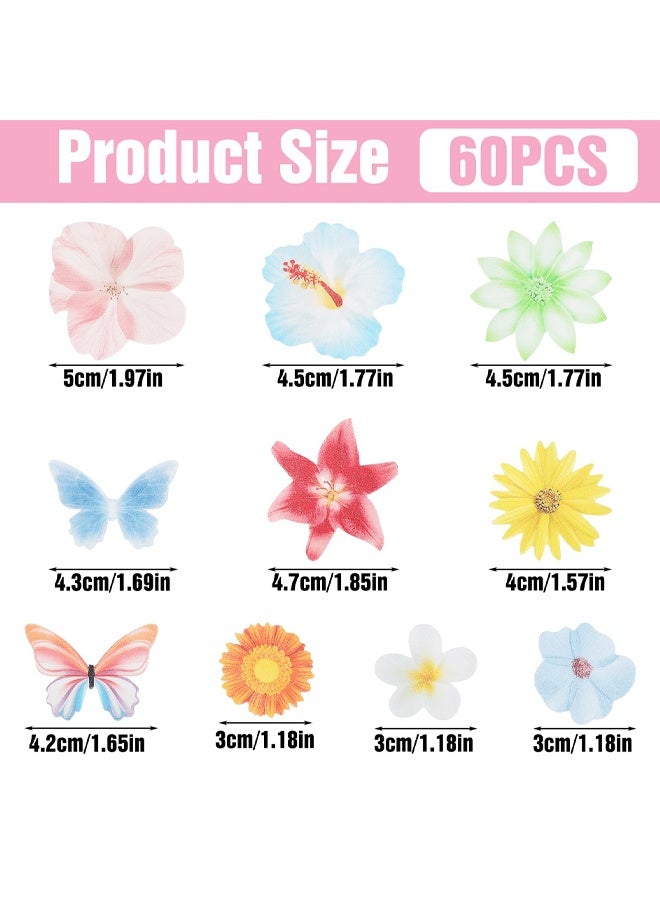60 PCS Edible Flower Cake Decorations Wafer Paper Flowers Hawaiian Flower Leaves Cake Decor Daisy Cupcake Topper Mixed Size for Colourful Tropical Themed Baby Shower Birthday Party Supplies - Image 2