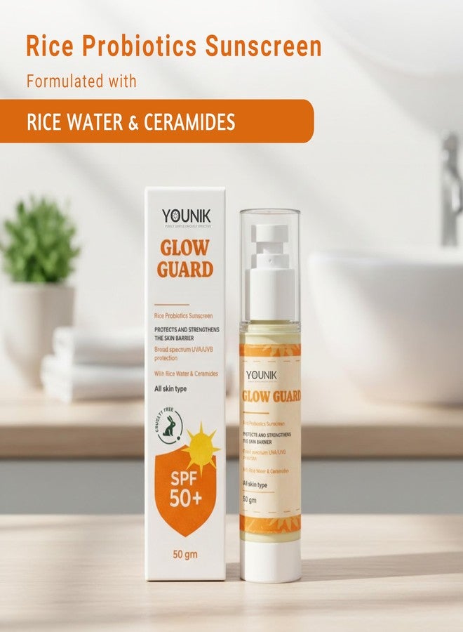 Younik Glow Guard Rice Probiotics Sunscreen SPF 50+ PA+++ | Lightweight Broad Spectrum Sun Protection Cream for Face & Body | Non Greasy Moisturizing UV Protection Sunscreen for Men & Women - Image 2