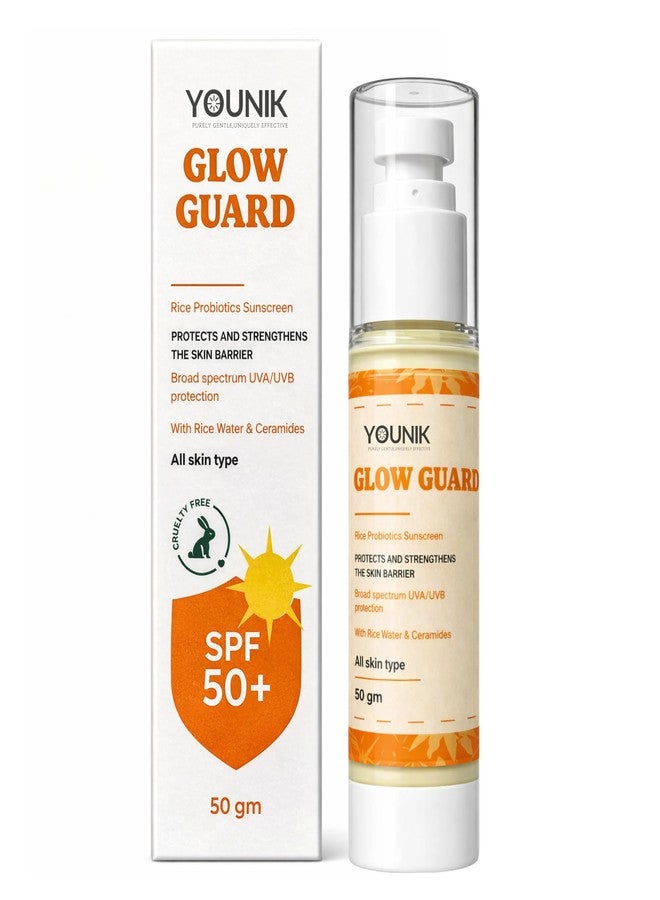 Younik Glow Guard Rice Probiotics Sunscreen SPF 50+ PA+++ | Lightweight Broad Spectrum Sun Protection Cream for Face & Body | Non Greasy Moisturizing UV Protection Sunscreen for Men & Women - Image 1