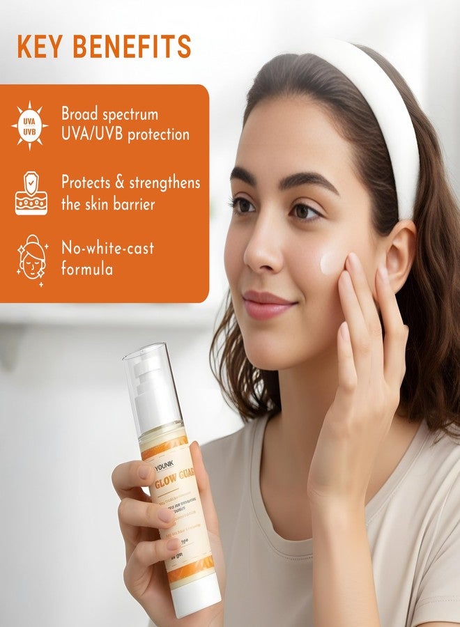 Younik Glow Guard Rice Probiotics Sunscreen SPF 50+ PA+++ | Lightweight Broad Spectrum Sun Protection Cream for Face & Body | Non Greasy Moisturizing UV Protection Sunscreen for Men & Women - Image 3