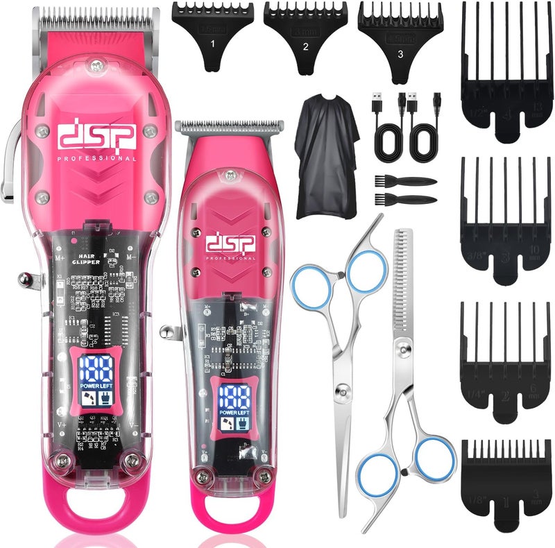 DSP Hair Clipper Trimmer Kit for Men Professional Barber Set for Hair and Beard Cutting Zero Gap Beard Trimmer with LED Display Pink