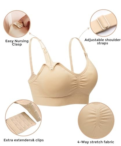 Stelle Nursing Bras Maternity Bra for Breastfeeding Pregnancy Wireless Bralette with Pads, Extenders (Black+Gray+Beige,M) - Image 5