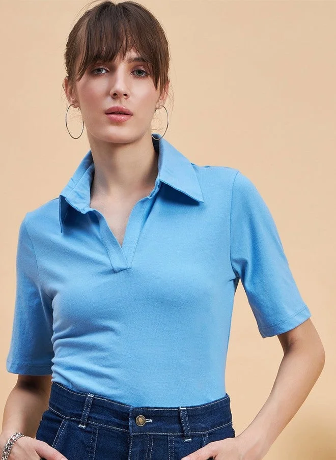 مينت ستريت تيشيرت بولو قطن أزرق نسائي