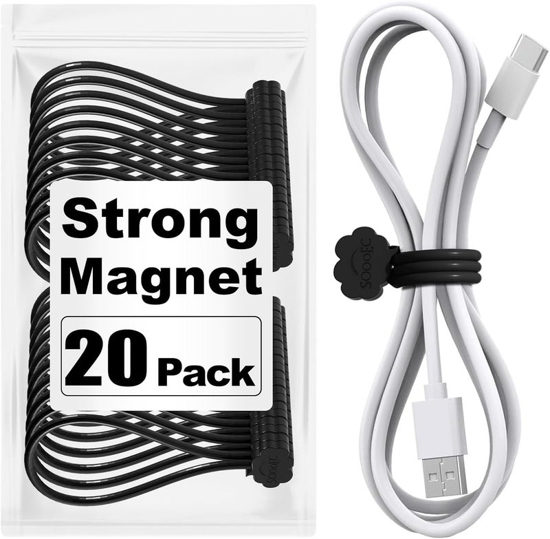 SOOoEC Black Magnetic Cable Ties, 20 Pack 7.2" Magnetic Cord Ties Cute Cloud Design, Silicone Magnetic Ties for Cord Organizer, Black Color. - Image 1