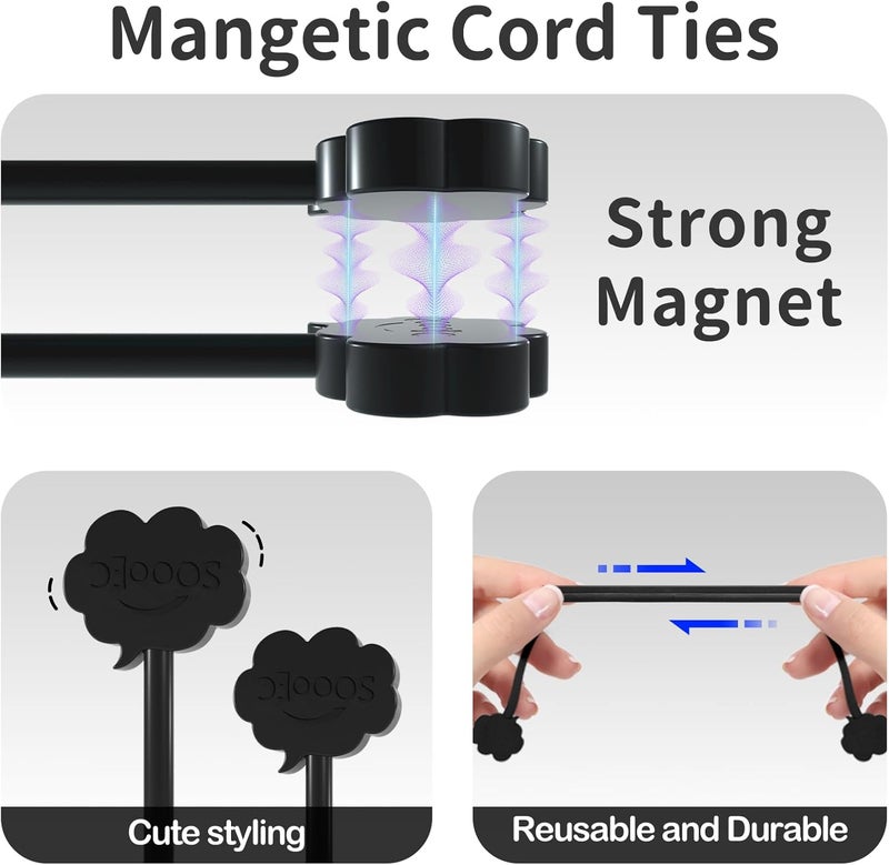 SOOoEC Black Magnetic Cable Ties, 20 Pack 7.2" Magnetic Cord Ties Cute Cloud Design, Silicone Magnetic Ties for Cord Organizer, Black Color. - Image 4