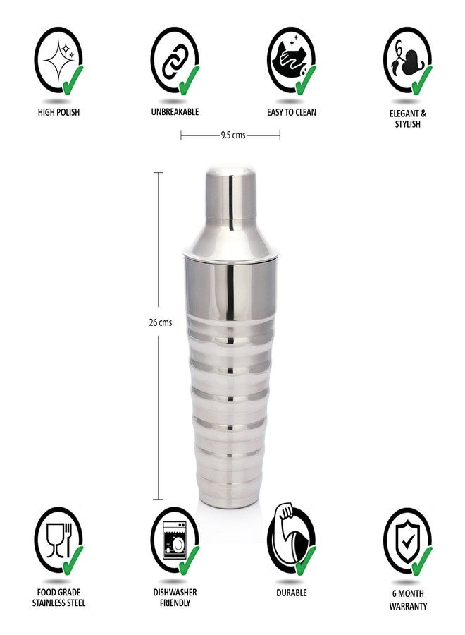 Urban Snackers Stainless Steel Cocktail/mocktail Shaker with Rib, Silver - Image 3