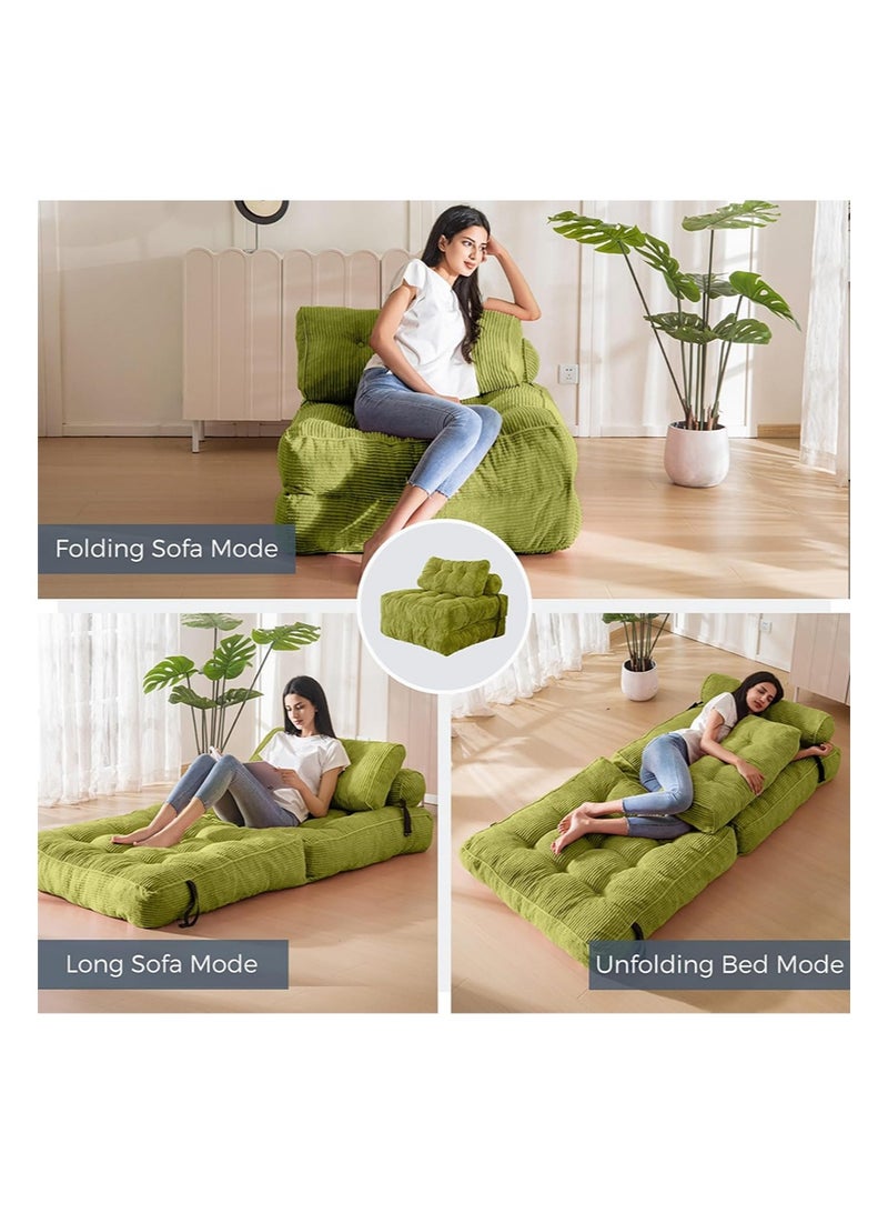 Aikanbo Folding Sofa Bed，Convertible Sleeper Chair with Pillow Foldable Mattress with Back Support，Portable Fold Out Chair Bed Comfy Floor Sofa Lounge for Living Room Bedroom（Green） - Image 3