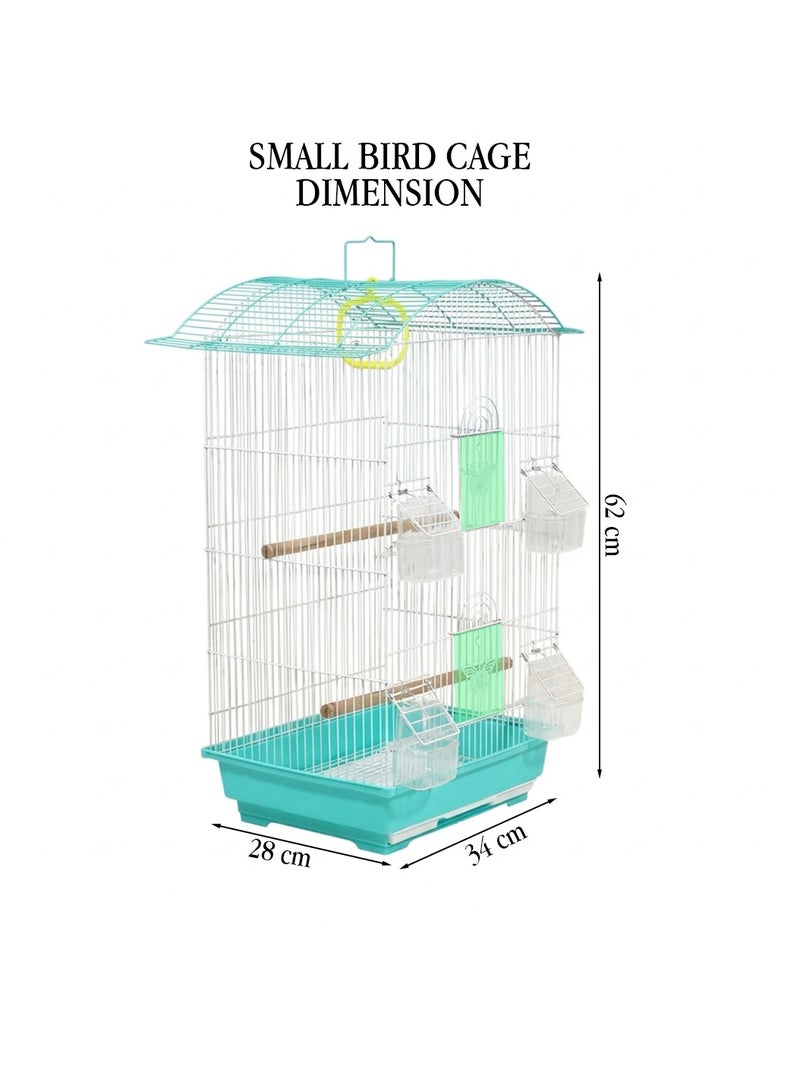 NNC PETS Small bird cage with Perches, Feeders and Swing, Ideal for Parakeets, Lovebirds, and Small Parrots, 62 cm Metal bird cage with Hanging, Pull-out tray, Portable, Durable and Top-Roof Design (Cyan) - Image 2