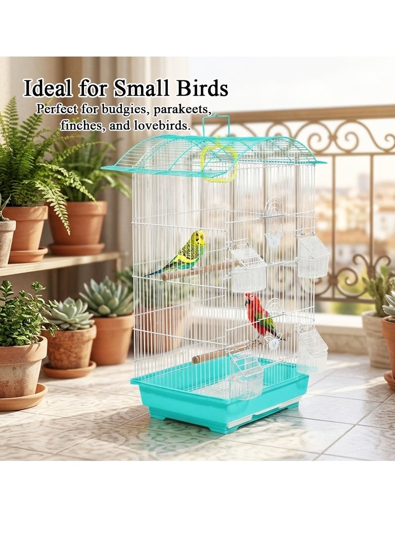 NNC PETS Small bird cage with Perches, Feeders and Swing, Ideal for Parakeets, Lovebirds, and Small Parrots, 62 cm Metal bird cage with Hanging, Pull-out tray, Portable, Durable and Top-Roof Design (Cyan) - Image 3