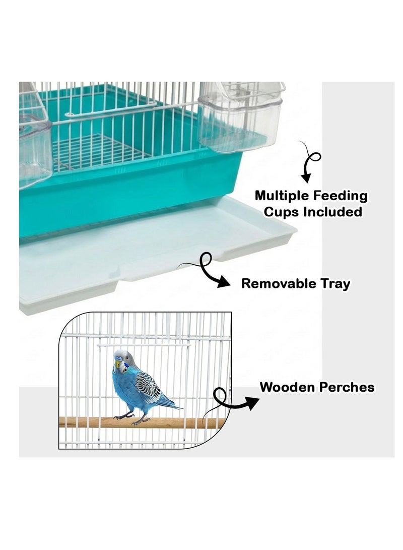 NNC PETS Small bird cage with Perches, Feeders and Swing, Ideal for Parakeets, Lovebirds, and Small Parrots, 62 cm Metal bird cage with Hanging, Pull-out tray, Portable, Durable and Top-Roof Design (Cyan) - Image 5