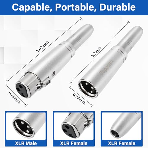 Togconn 1/4" TRS to XLR Adapter Pack - 2x 1/4" Female to XLR Male/Female Adapters - Image 2