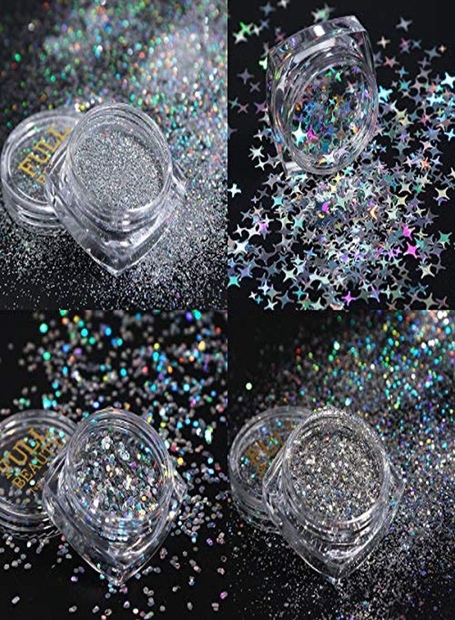 Kissbuty Holographic Nail Art Sequins Glitter Kits, 8 Boxes Holographic Nails Powder Nail Art Sequins Metallic Shining Flakes Silver Nail Glitter Set For Nails Art Decoration Holographic Manicure - Image 4