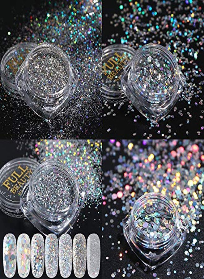 Kissbuty Holographic Nail Art Sequins Glitter Kits, 8 Boxes Holographic Nails Powder Nail Art Sequins Metallic Shining Flakes Silver Nail Glitter Set For Nails Art Decoration Holographic Manicure - Image 5