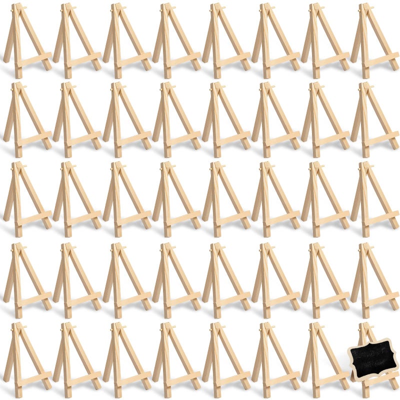 Yalikop Yalikop 40 Pack 5 Inch Mini Wood Easel Stand Mini Wood Display Easel Wooden Tripod Holder Stand for Painting Portable Canvas Photo Picture Sign Displaying Small Business Cards Artist Phone Wedding 