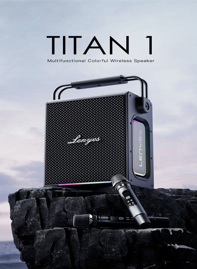 Lenyes Titan 1 Bluetooth Party Speaker | 180W Peak | 2 Wireless UHF Mics | RGB Lights | TWS Stereo | IPX6 Waterproof | 5000mAh Battery | AUX/USB/TF/OTG | Lenyes Audio App Support - Image 3