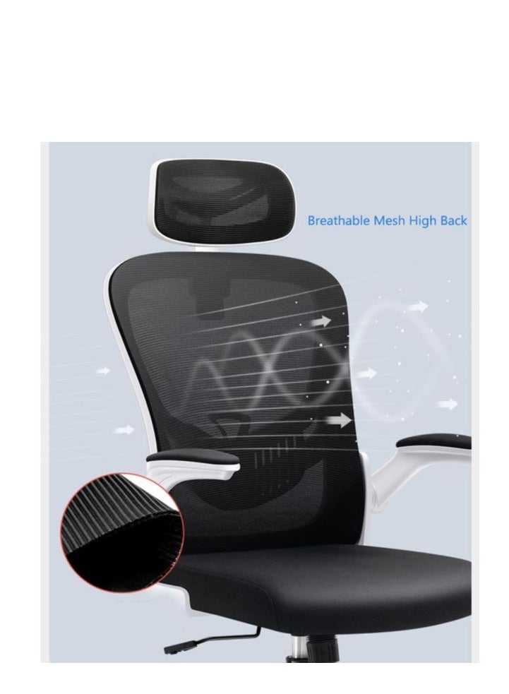 Golden Office Chair Mesh Computer Chair with Adjustable Headrest and Lumbar Support Desk Chair Modern Ergonomic Office Chair With 90° Flip-up Armrest for Home Conference Office - Image 5