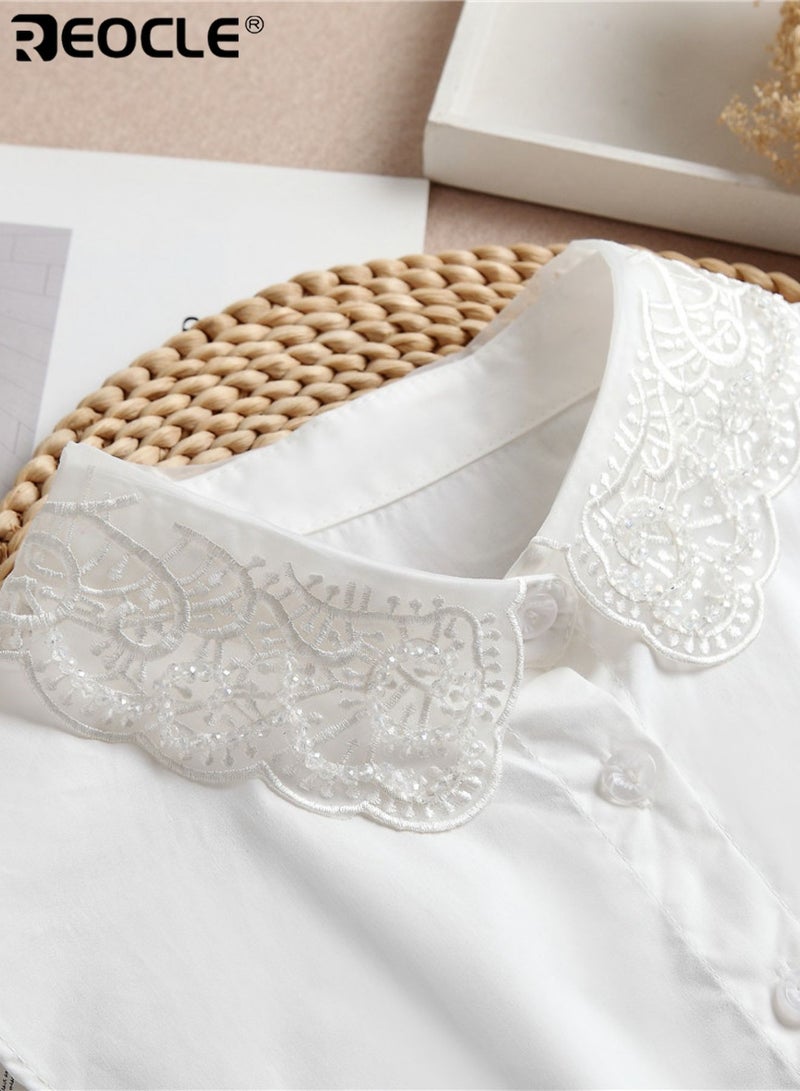 REOCLE Women's Embroidered Collar Elegant Extender Lace-Trimmed Detachable Design for Outfit Layering & Styling Versatility - Image 3