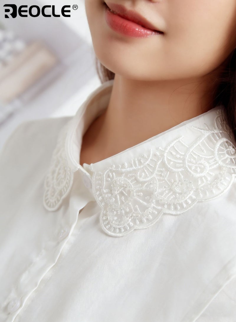 REOCLE Women's Embroidered Collar Elegant Extender Lace-Trimmed Detachable Design for Outfit Layering & Styling Versatility - Image 4
